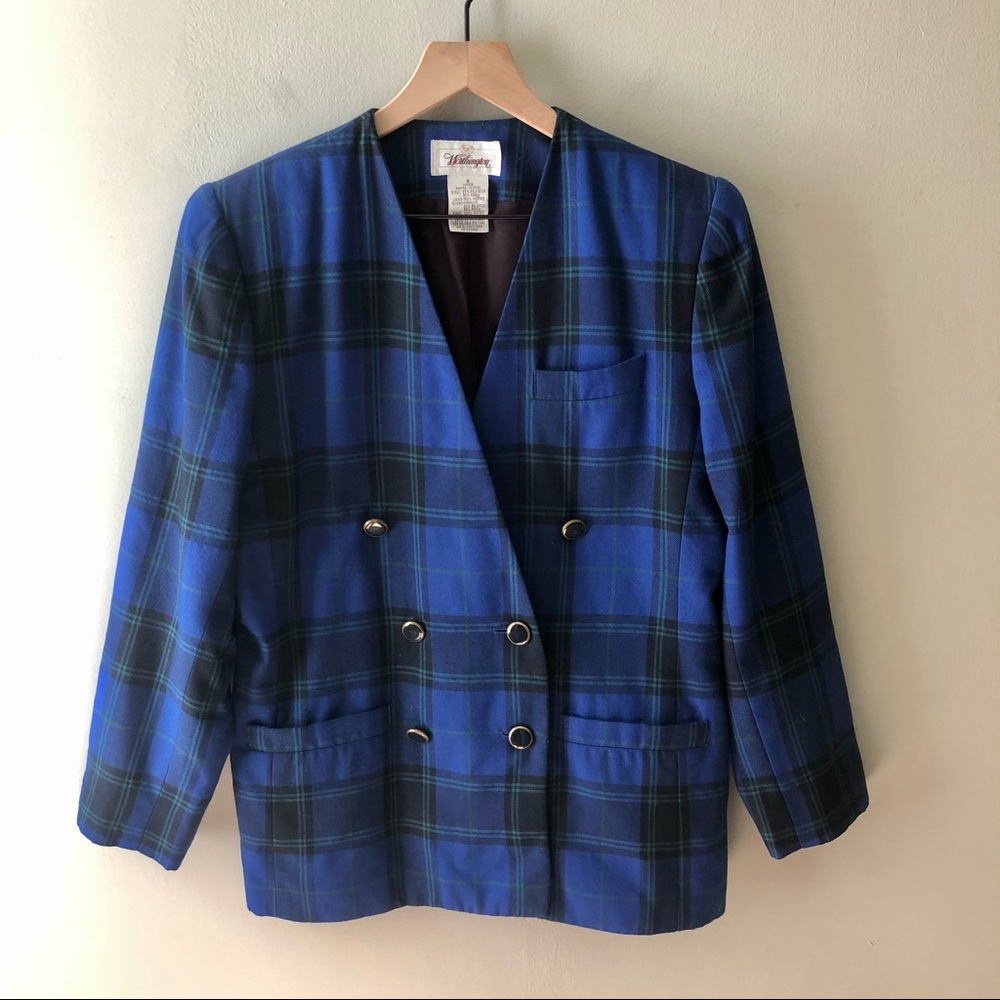 WORTHINGTON Double Breasted Plaid Blazer